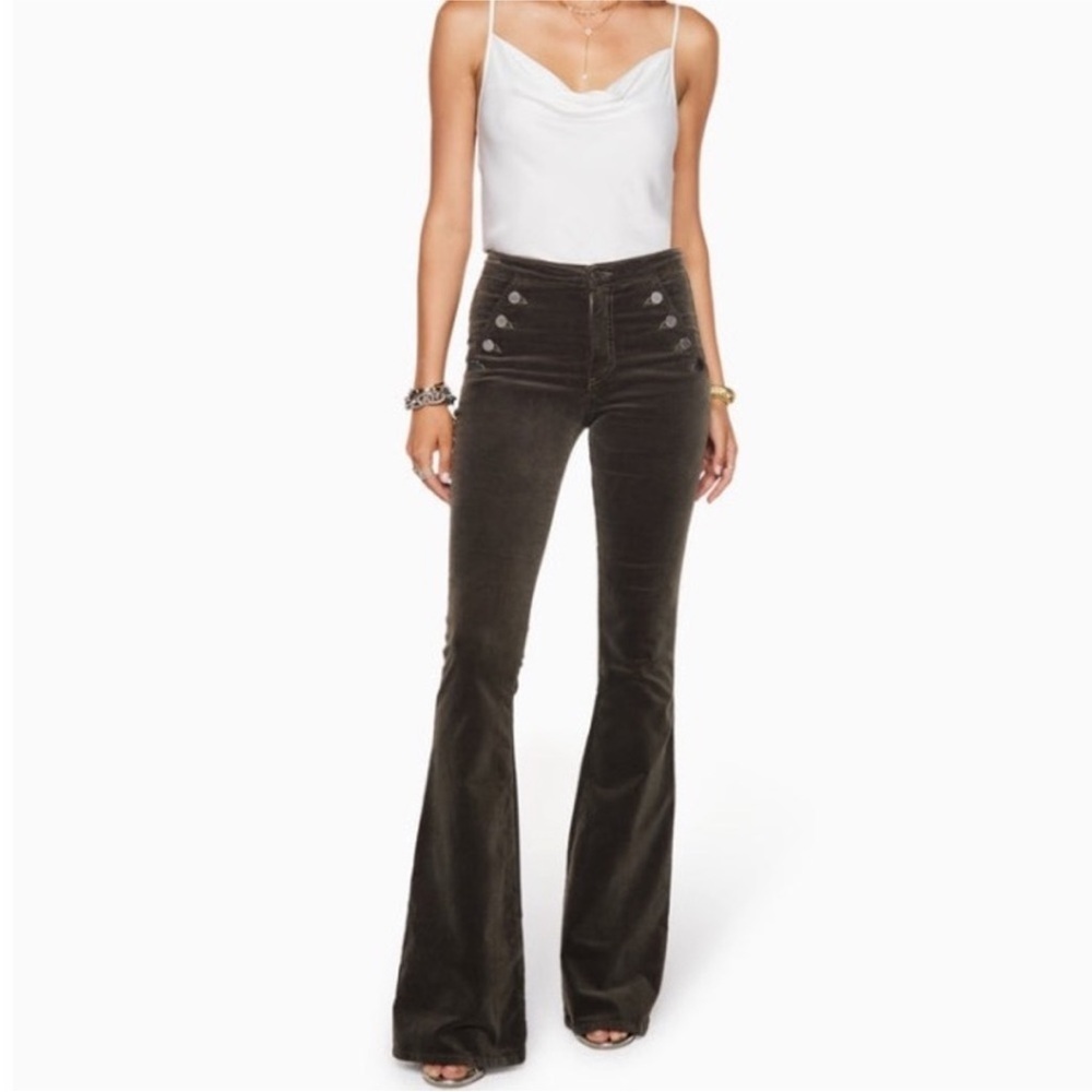 NWOT Ramy Brook Helena High Rise Velvet Flare Wide Leg Jeans Pants in Olive 30